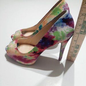 Guess WG Patches Colorful Peep Toe Classic Platform Stiletto Pumps Size 7M